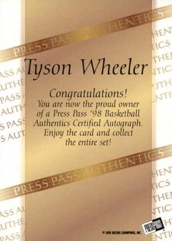 1998 Press Pass Authentics - Autographs #NNO Tyson Wheeler Back