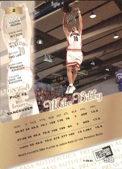 1998 Press Pass Authentics - Hang Time #2 Mike Bibby Back