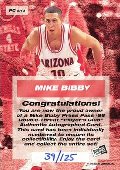 1998 Press Pass Double Threat - Player's Club Autographs #PC2 Mike Bibby Back