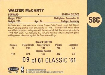 1998-99 Fleer Tradition - Classic '61 #58C Walter McCarty Back