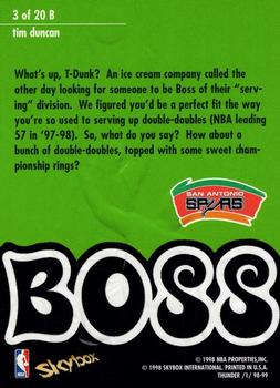 1998-99 SkyBox Thunder - Boss #3 B Tim Duncan Back