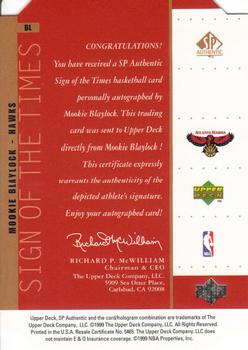 1998-99 SP Authentic - Sign of the Times Bronze #BL Mookie Blaylock Back