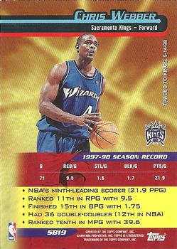 1998-99 Topps - Season's Best #SB19 Chris Webber Back