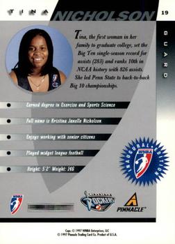 1997 Pinnacle Inside WNBA #19 Tina Nicholson Back