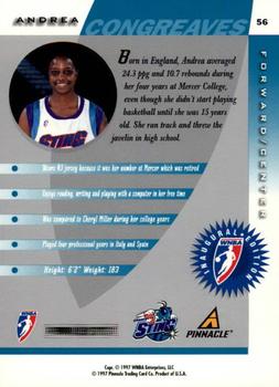 1997 Pinnacle Inside WNBA #56 Andrea Congreaves Back