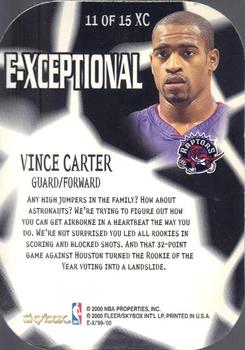 1999-00 E-X - E-Xceptional Red #11XC Vince Carter Back