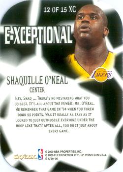 1999-00 E-X - E-Xceptional Red #12XC Shaquille O'Neal Back