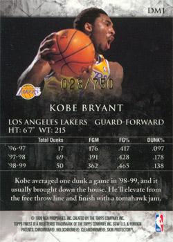 1999-00 Finest - Dunk Masters #DM1 Kobe Bryant Back