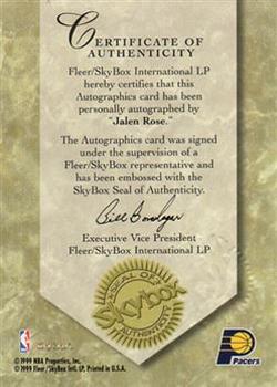 1999-00 SkyBox Premium - Autographics #NNO Jalen Rose Back