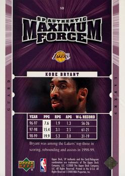 1999-00 SP Authentic - Maximum Force #M8 Kobe Bryant Back