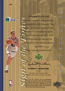 1999-00 SP Authentic - Sign of the Times Gold #DN Dirk Nowitzki Back