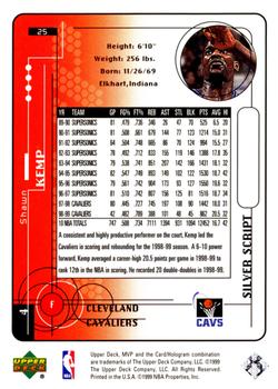 1999-00 Upper Deck MVP - Silver Script #25 Shawn Kemp Back