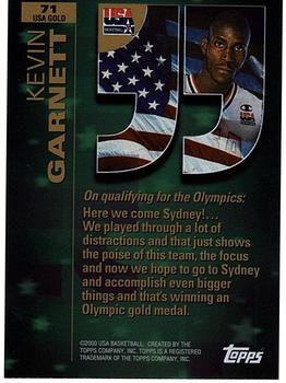 2000 Topps Team USA - Gold #71 Kevin Garnett Back