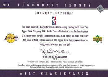 1999-00 Upper Deck Legends - Legendary Jerseys #WC-J Wilt Chamberlain Back