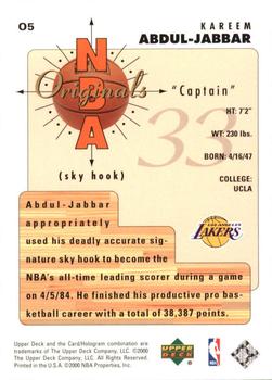 1999-00 Upper Deck Legends - NBA Originals #O5 Kareem Abdul-Jabbar Back