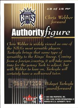 2000-01 Fleer Authority - Authority Figure #13 AF Hidayet Turkoglu / Chris Webber Back