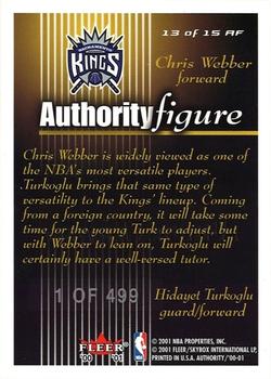2000-01 Fleer Authority - Authority Figure 499 #13 AF Hidayet Turkoglu / Chris Webber Back