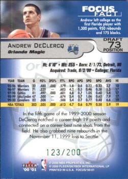 2000-01 Fleer Focus - Draft Position #73 Andrew DeClercq Back