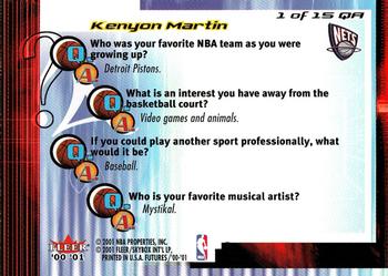 2000-01 Fleer Futures - Question Air #1 QA Kenyon Martin Back