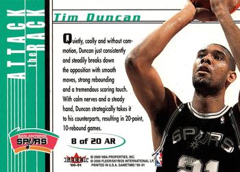 2000-01 Fleer Game Time - Attack the Rack #8 AR Tim Duncan Back