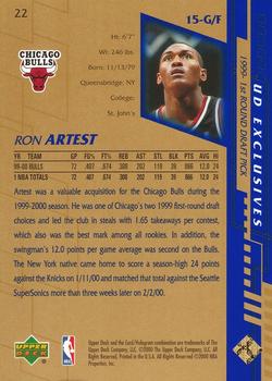 2000-01 Upper Deck - UD Exclusives Gold #22 Ron Artest Back
