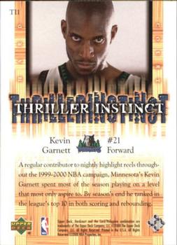 2000-01 Upper Deck Hardcourt - Thriller Instinct #TI1 Kevin Garnett Back