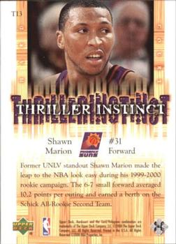 2000-01 Upper Deck Hardcourt - Thriller Instinct #TI3 Shawn Marion Back