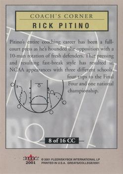 2001 Fleer Greats of the Game - Coach's Corner #8CC Rick Pitino Back