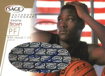 2001 SAGE - Autographs Gold #A8 Kwame Brown Front