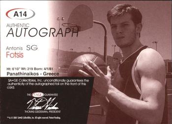 2001 SAGE - Autographs Platinum #A14 Antonis Fotsis Back