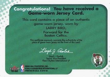 2001-02 E-X - Behind the Numbers Jerseys #NNO Larry Bird Back