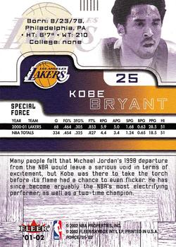 2001-02 Fleer Force - Special Force #25 Kobe Bryant Back