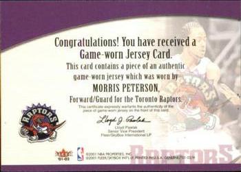 2001-02 Fleer Genuine - Names of the Game #NNO Morris Peterson Back