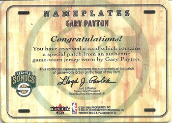2001-02 Fleer Platinum - Nameplates #NNO Gary Payton Back