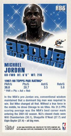 2001-02 Topps High Topps - Above and Beyond #AB6 Michael Jordan Back