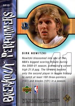2001-02 Upper Deck - Breakout Performers #BP13 Dirk Nowitzki Back