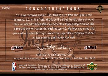 2001-02 Upper Deck Inspirations - Hardwood Imagery Combo #RW/SP Scottie Pippen / Rasheed Wallace Back