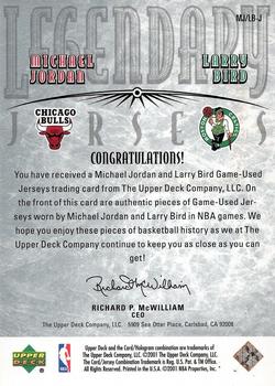 2000-01 Upper Deck Legends - Legendary Jerseys #MJ/LB-J Michael Jordan / Larry Bird Back