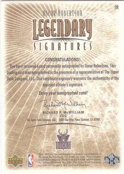 2000-01 Upper Deck Legends - Legendary Signatures #OR Oscar Robertson Back