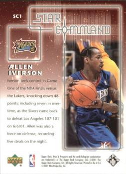 2001-02 Upper Deck Pros & Prospects - Star Command #SC1 Allen Iverson Back