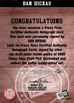 2002 Press Pass - Autographs #NNO Dan Dickau Back