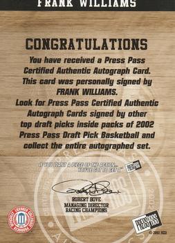 2002 Press Pass - Autographs #NNO Frank Williams Back