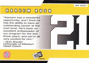 2002 Press Pass - Big Numbers #BN18 Kareem Rush Back