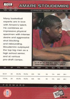 2002 Press Pass - Gold Zone #G26 Amare Stoudemire Back