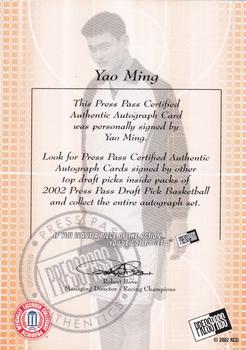 2002 Press Pass - Power Pick Autographs #NNO Yao Ming Back