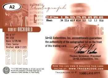 2002 SAGE - Autographs Bronze #A2 Robert Archibald Back
