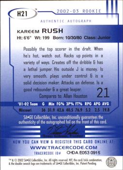 2002 SAGE HIT - Autographs Emerald #H21 Kareem Rush Back