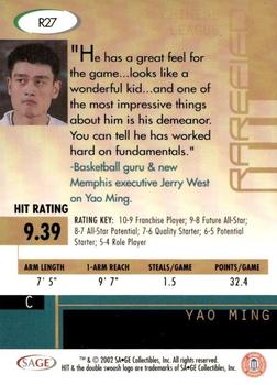 2002 SAGE HIT - Rarefied Emerald #R27 Yao Ming Back