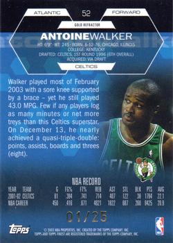 2002-03 Finest - Refractors Gold #52 Antoine Walker Back