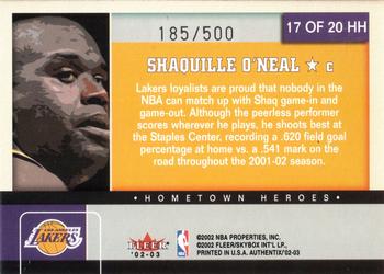 2002-03 Fleer Authentix - Hometown Heroes Silver #17 HH Shaquille O'Neal Back